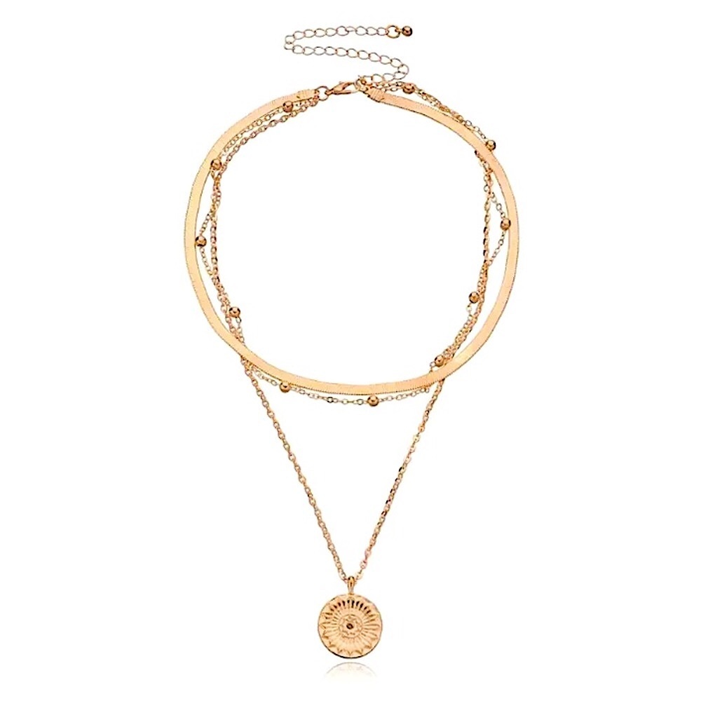 ⚜️𝟯𝟬%𝗢𝗙𝗙 𝗯𝘂𝗻𝗱𝗹𝗲𝘀 𝟯+⚜️ NEW 3 Layered Coin Herringbone Chain Necklace - Picture 5 of 10